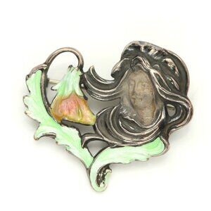 Lady Enamel Brooch Pin Sterling Silver 925 Fairy Lady Pin Pendant